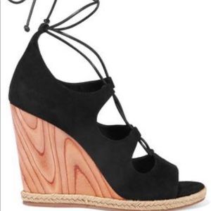 Tory Burch Raya black suede lace-up wedge sandals